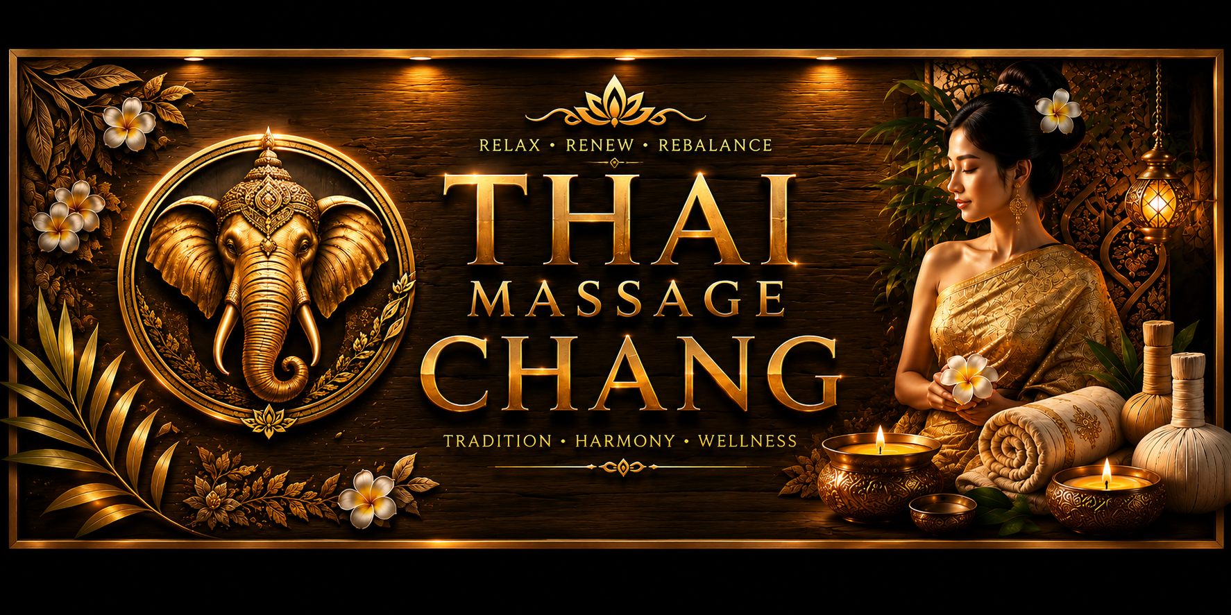 Chang Thai Massage - thajská wellness atmosféra so zlatými detailmi